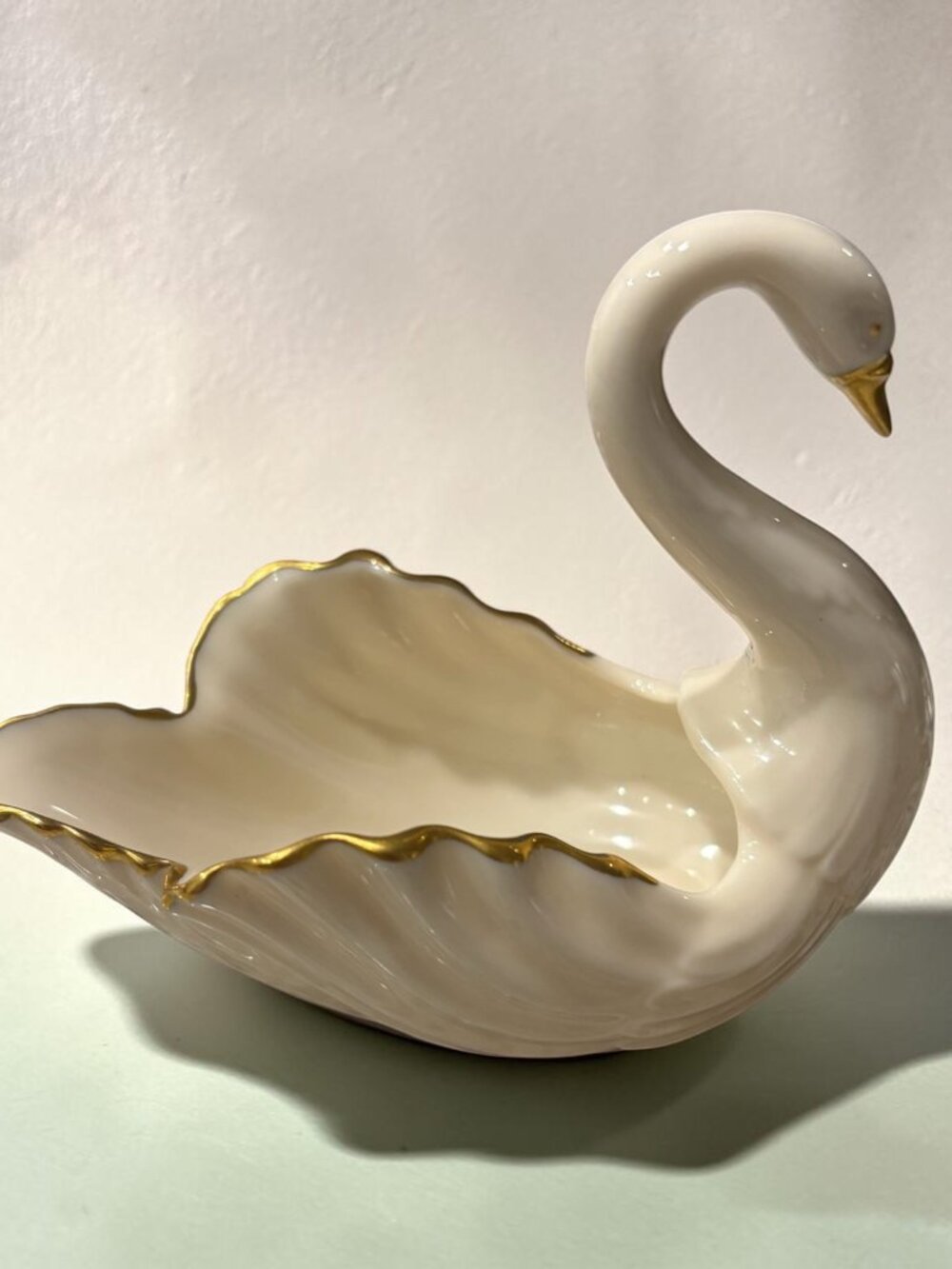 Vintage Lenox Ivory Porcelain Swan Dish with 24K Gold Trim